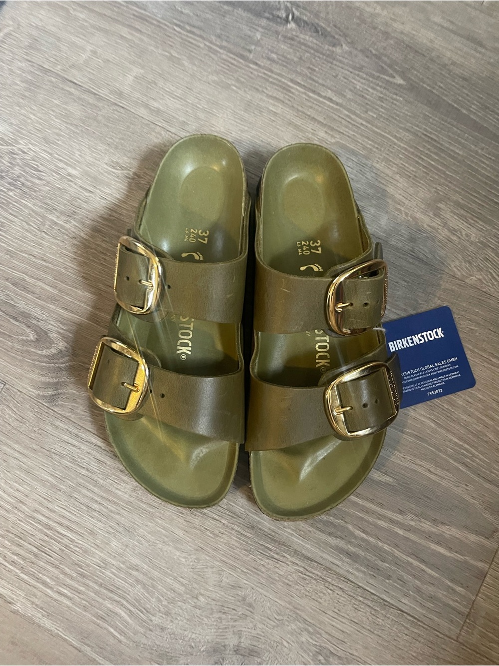 Birkenstock New 37  Arizona Big Buckle Olive Green Oiled Exquisite